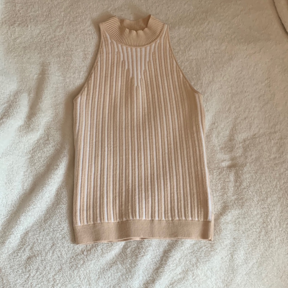 Beige Ribbed Sleeveless Top